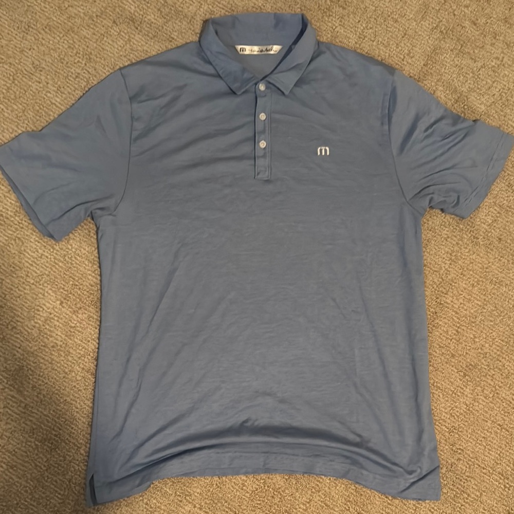 Travis Mathew Classic Car Blue Performance Polo Shirt Mens XL Mint Condition